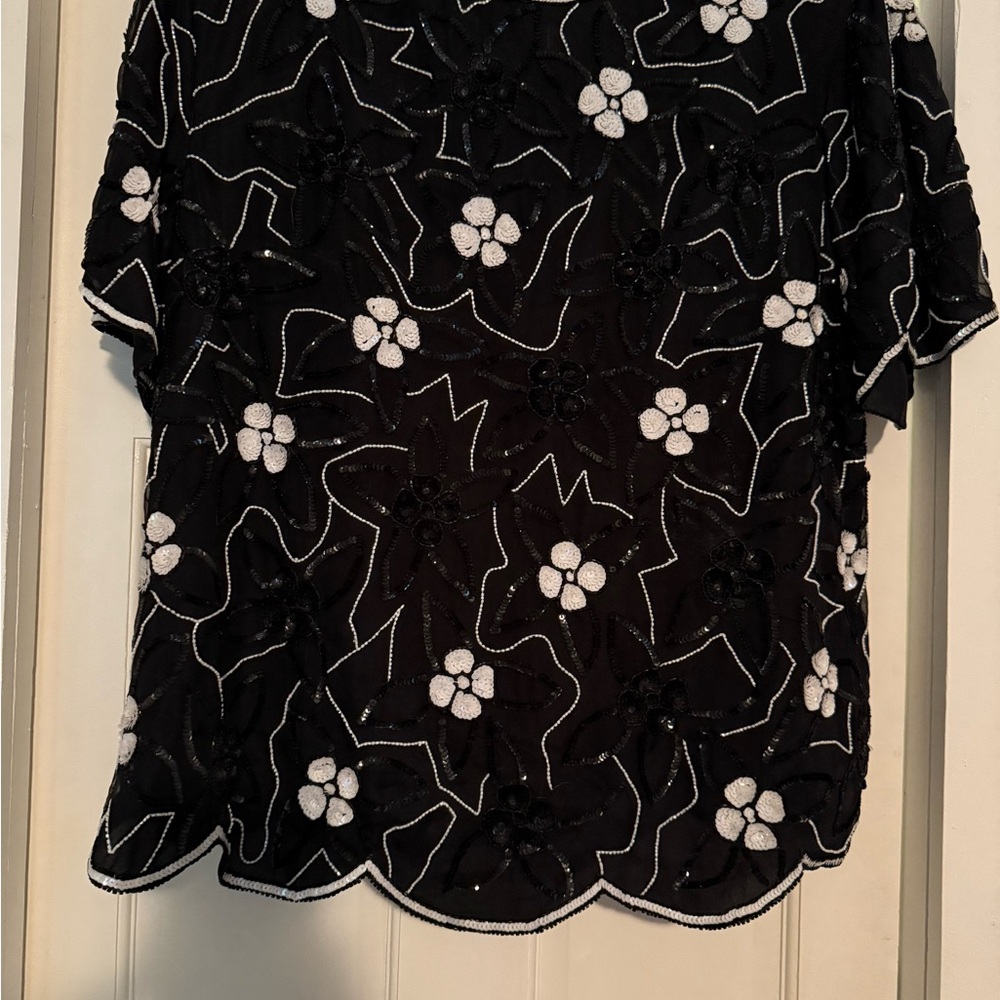 Vintage Laurence Kazar Black Graphic Embellished Blouse